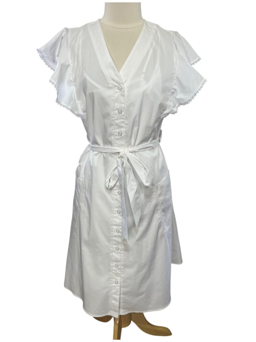 Isabel & Nina Dress Womens 14 White New WOT Button Up Knee Length Belted